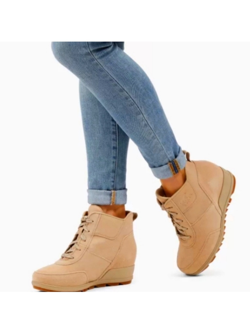 SOREL • Women’s Tan Wedge Ankle Booties with Lace-Up Front • Sz 7.5 New